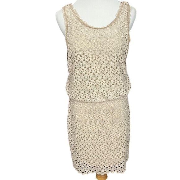 Free People Tan Boho Crochet Lilly Mini Dress  S - Picture 1 of 9